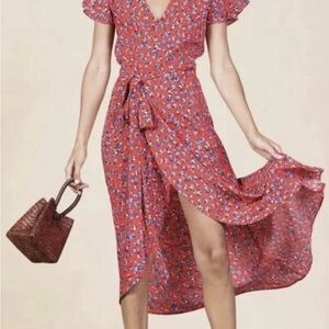 Dancing Leopard Pink and Blue Floral Wrap Dress Maxi - Size 6 (UK 10)